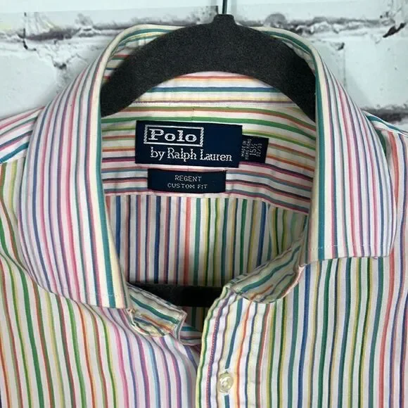 Polo Ralph Lauren Blue Label Regent Custom fit 15 1/2 32/33 Pastel stripes - Picture 2 of 7